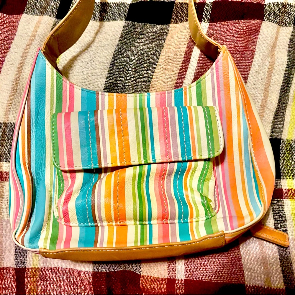 Fossil rainbow striped leather shoulder bag